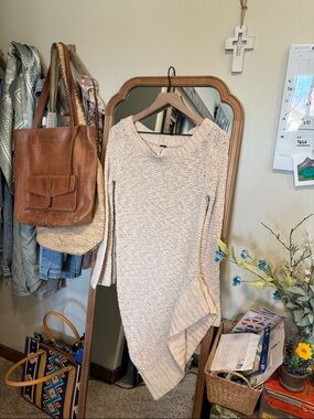 Free People Cream Textured Knit Sweater